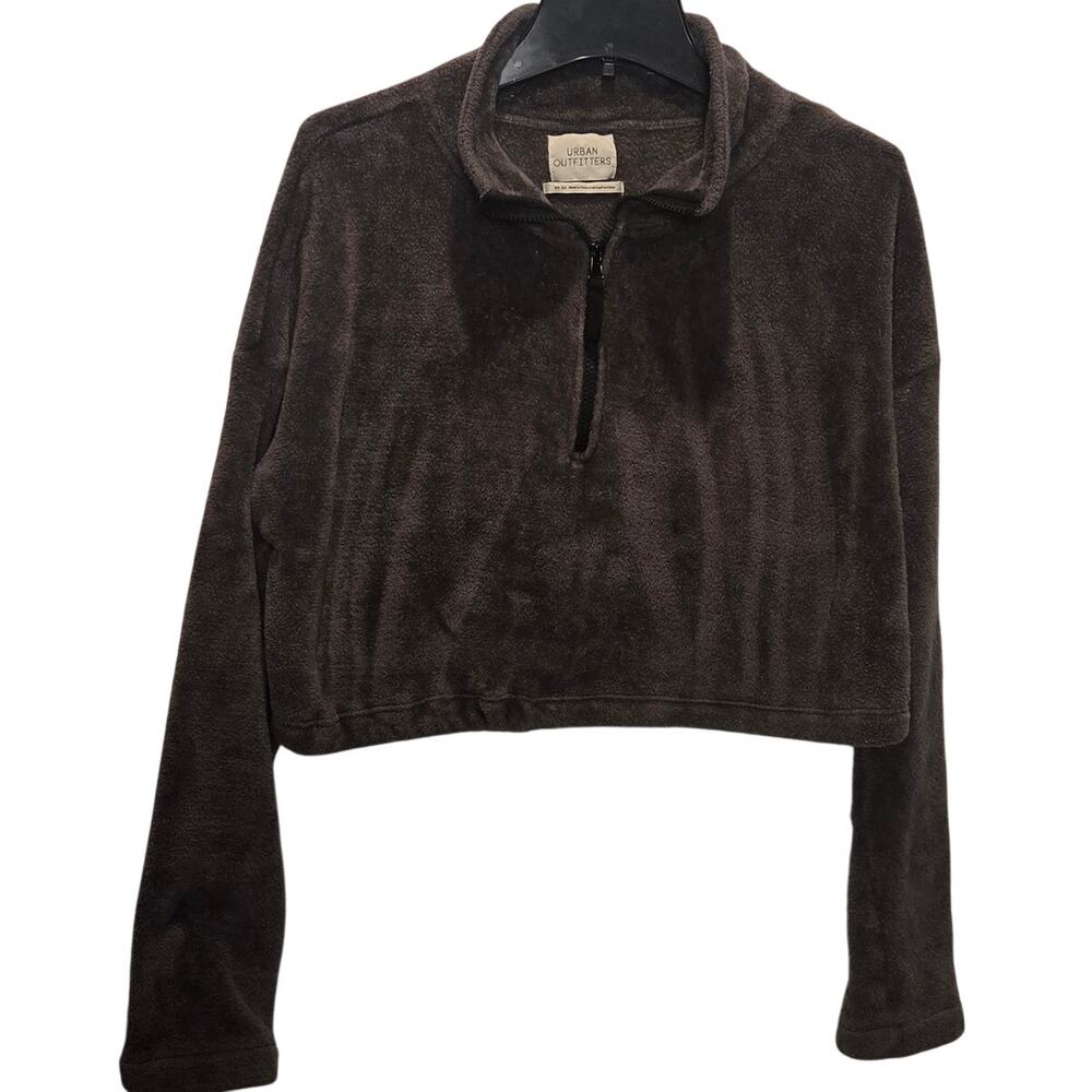 Urban Outfitters Angela Fleece Cropped Quarter Zip Sweatshirt Dark Gray sz M